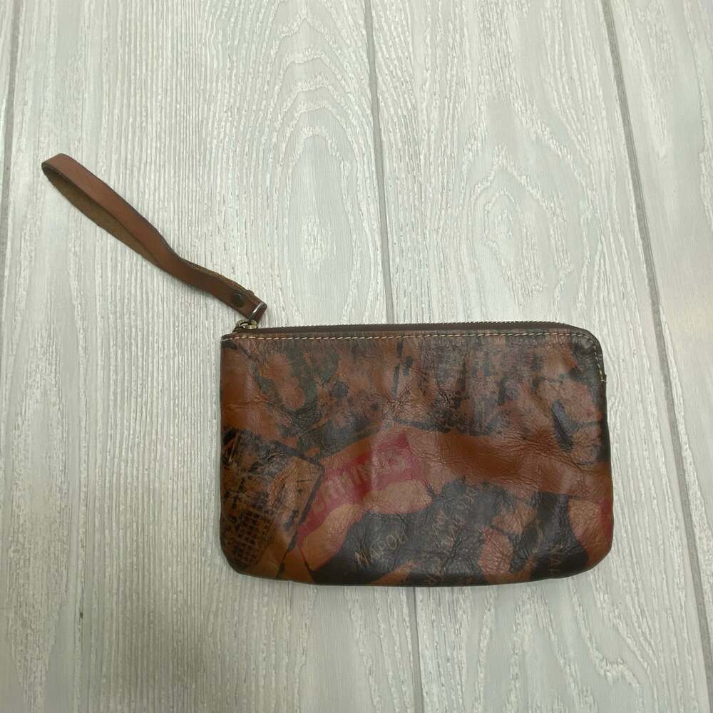 Patricia Nash Brown Italian Leather Napoli Terminus Maps Wristlet Clutch